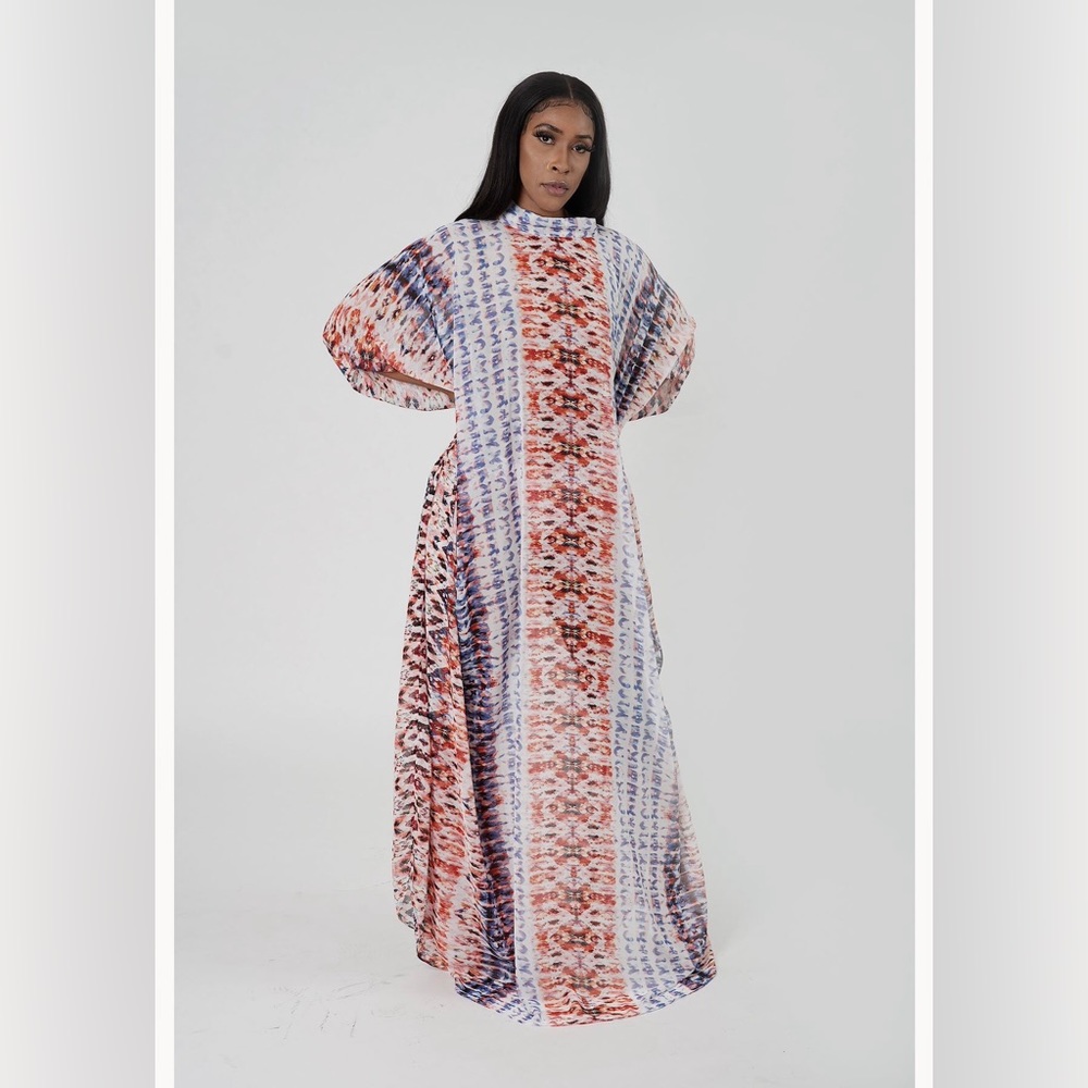 Multicolor Handmade Chiffon Sheer Kaftan Maxi Dress